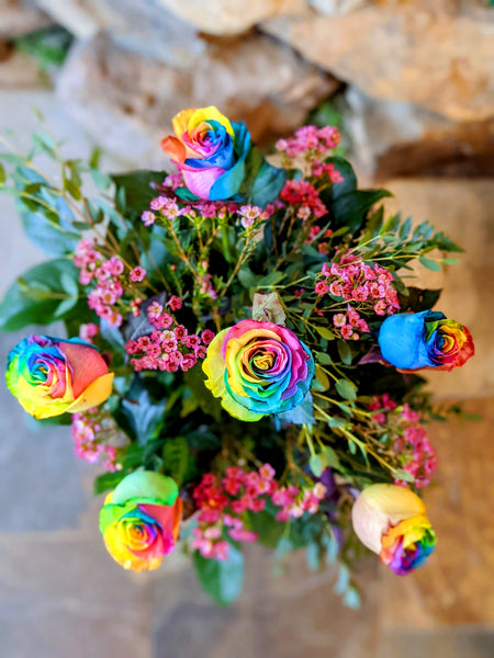 Rainbow Roses in Vase